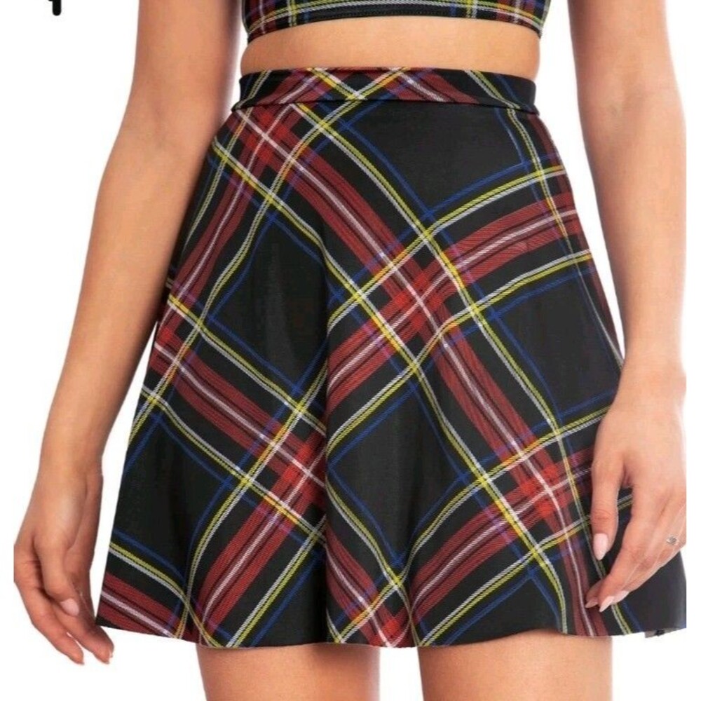 Black Milk Skirt Tartan Old School Shiny Pocket A-Line Skirt Sz XXS (a